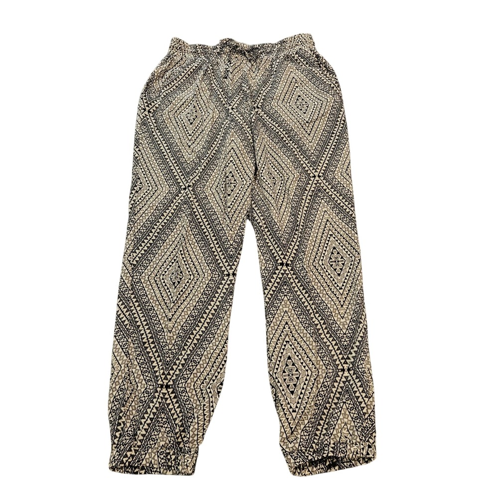 Aeropostale Womens Geometric Tribal Diamond Print Jogger Pants Black White Large